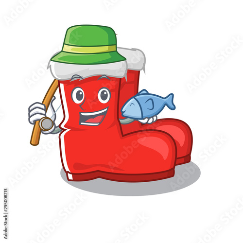 Fishing santa boots mascot isolated the character