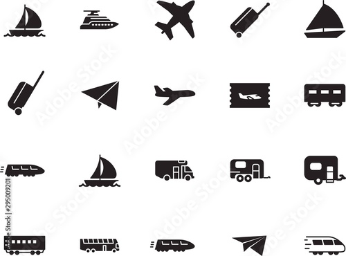 holiday vector icon set such as: airport, bus, pass, lifestyle, luxury, ticket, motorhome, activity, traffic, camp, view, automobile, airline, vessel, traveler, leisure, rv, tickets, pictogram, coach