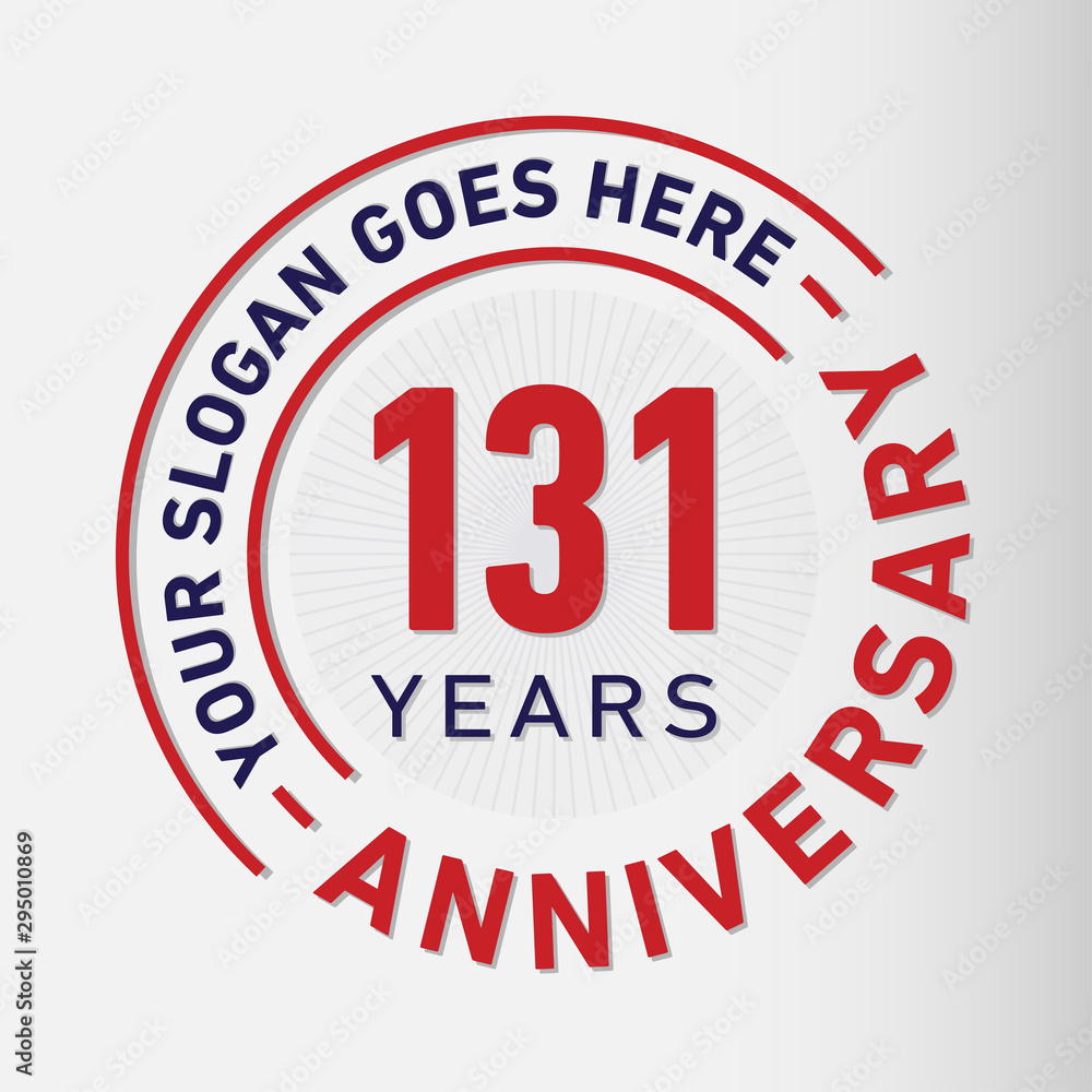 131 years anniversary logo template. One hundred and thirty-one years celebrating logotype. Vector and illustration.