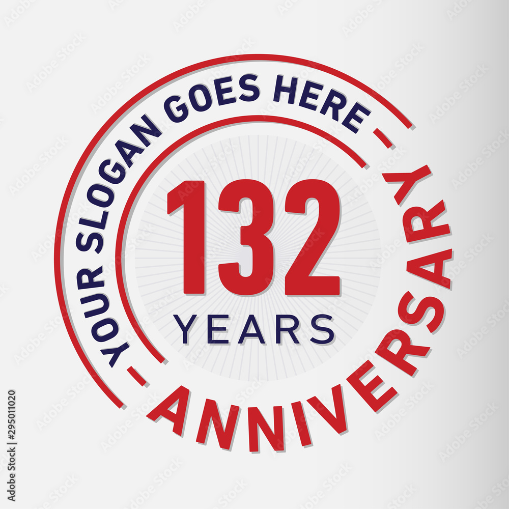 132 years anniversary logo template. One hundred and thirty-two years celebrating logotype. Vector and illustration.