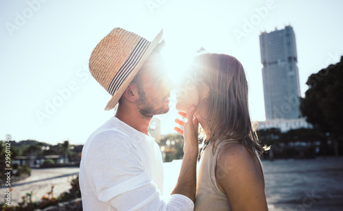 Young couple in love outdoor.
