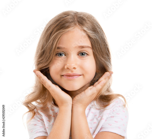 Cute little girl on white background