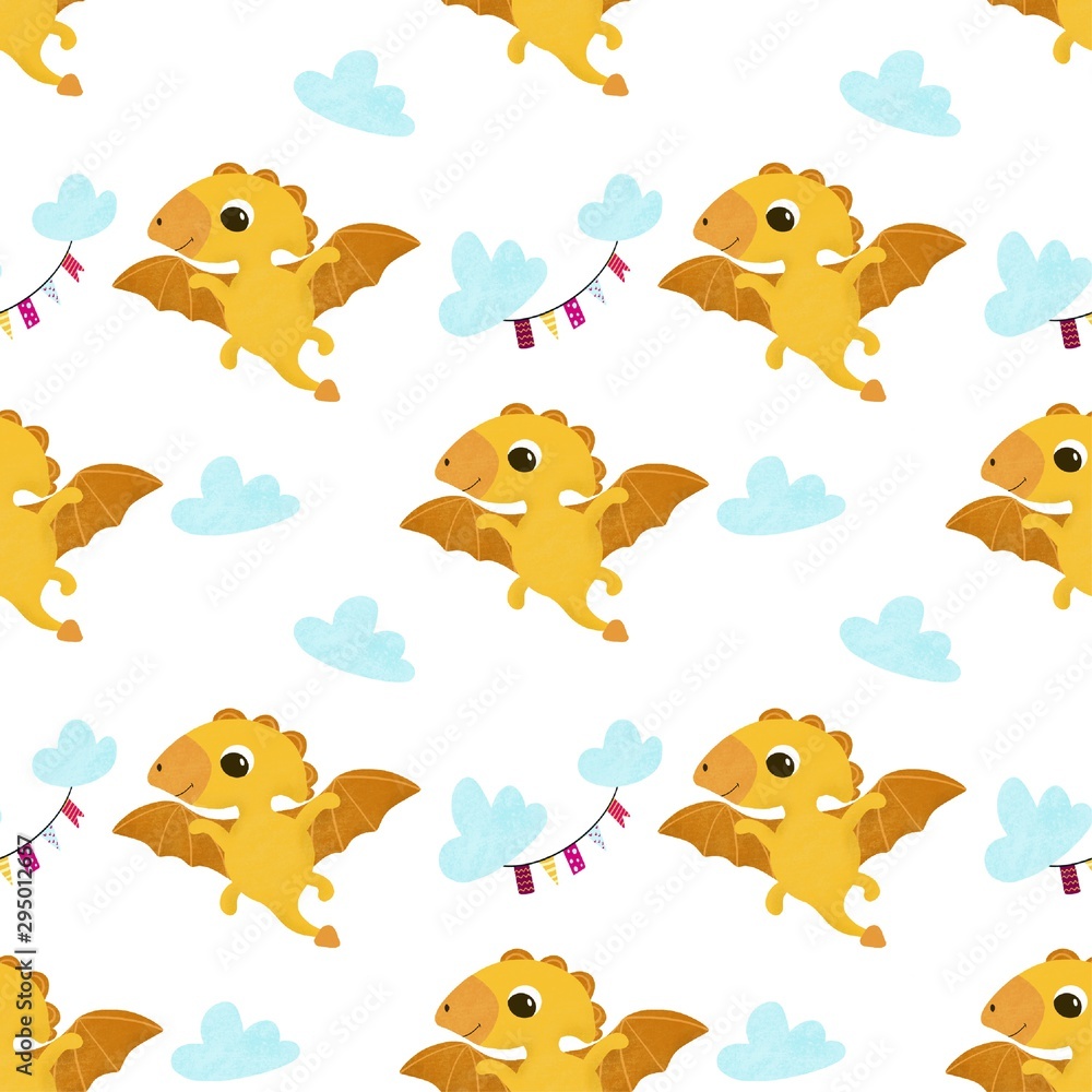 Fototapeta premium seamless pattern with cute little dinosaurs 