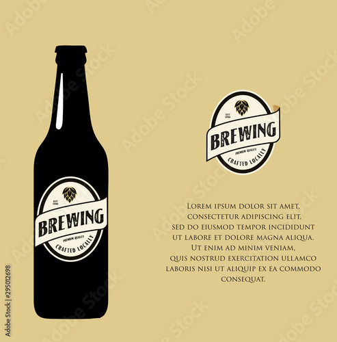 Brewery beer house label with logos of craft beer, emblems for beer house, bar, pub, brewing company, brewery,illustration with a beer bottle
