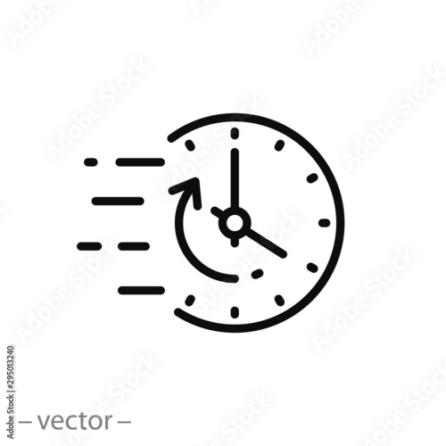 speed time icon, quick alarm, fast clock, thin line web symbol on white background - editable stroke vector illustration eps 10