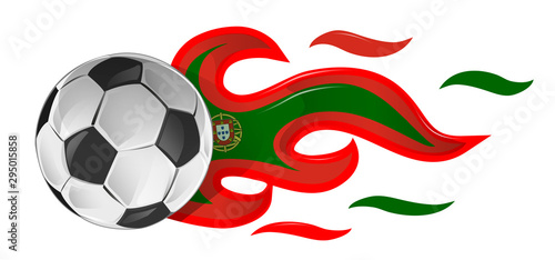 soccer ball on fire with Portugal flag. illustration