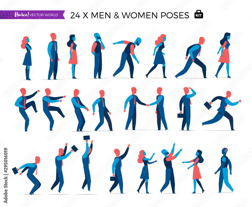 A set of vector male and female characters in different poses for business character animation. Vector illustration