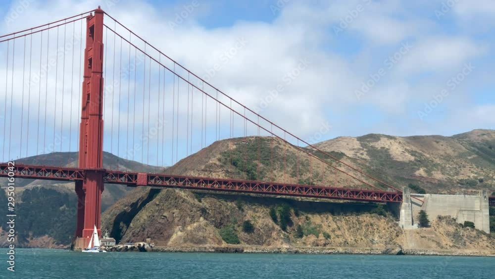 San Francisco Golden Gate Bridge from a cruise ship in summer season. San Francisco Golden Gate Bridge from a cruise ship in summer season.