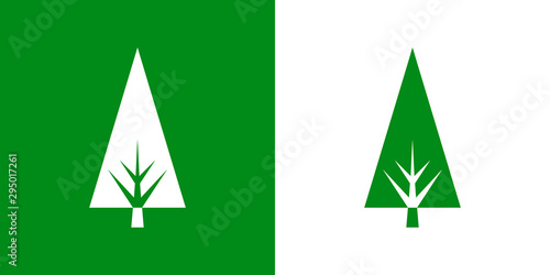 Logotipo con árbol abstracto triangulo con ramas espacio negativo en verde y blanco