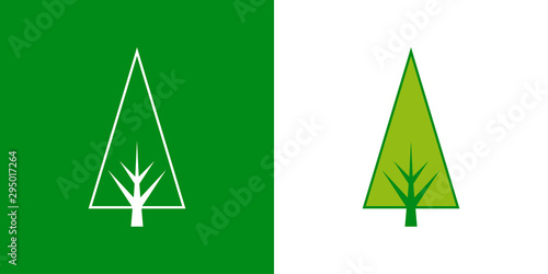 Logotipo con árbol abstracto triangulo con ramas en verde y blanco