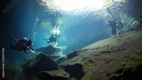 Wallpaper Mural Cave diving underwater in clean and clear underground water of Yucatan Mexico cenotes. Torontodigital.ca