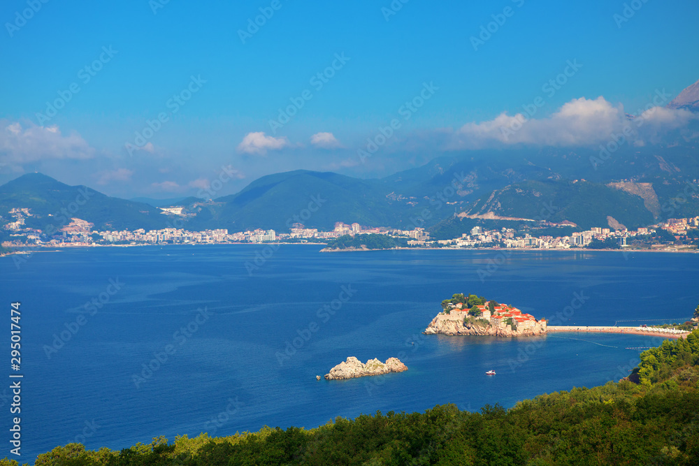 landscape with Sveti Stefan island in Adriatic Sea