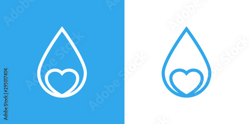 Logotipo con gota de agua lineal con corazón en azul y blanco
