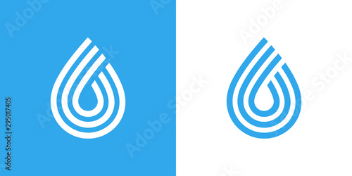 Logotipo con gota de agua de líneas paralelas en azul y blanco
