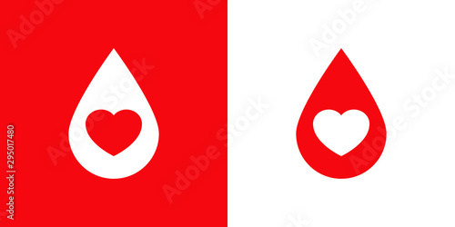 Logotipo con gota de sangre con corazón en rojo y blanco