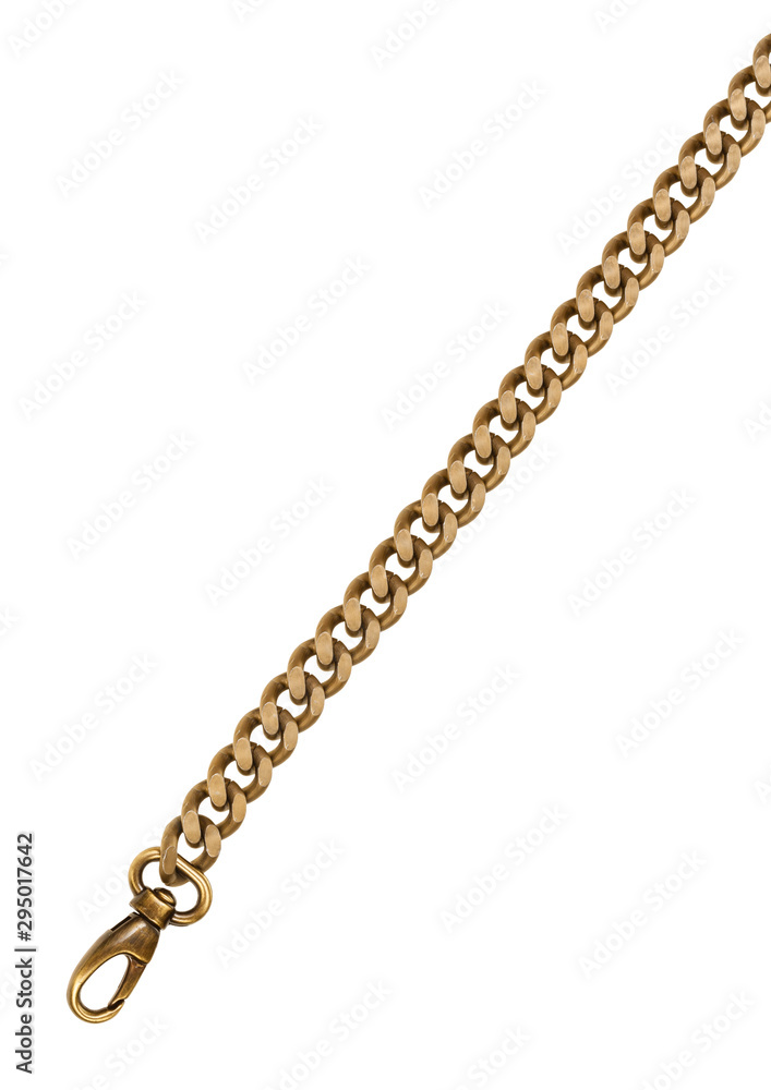 brass chain with carabiner isolated on white brass chain with carabiner isolated on white