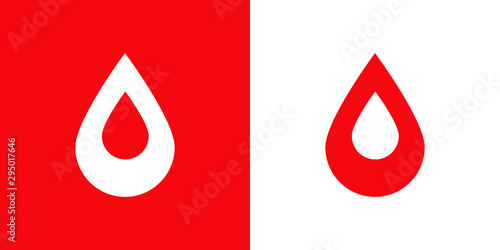 Logotipo con gota de sangre con gota espacio negativo en rojo y blanco