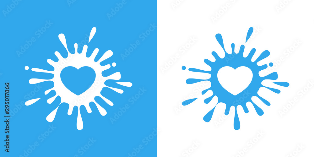 Logotipo con salpicadura de agua con corazón en azul y blanco
