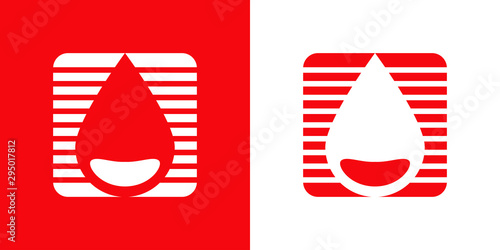 Logotipo con gota de sangre en cuadrado con lineas en rojo y blanco
