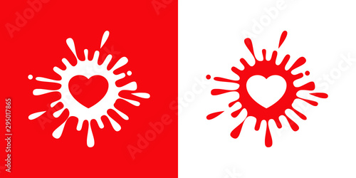 Logotipo con salpicadura con corazón en rojo y blanco