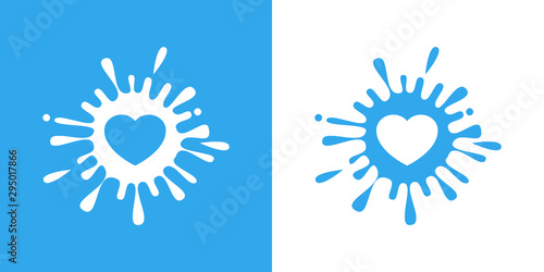 Logotipo con salpicadura de agua con corazón en azul y blanco