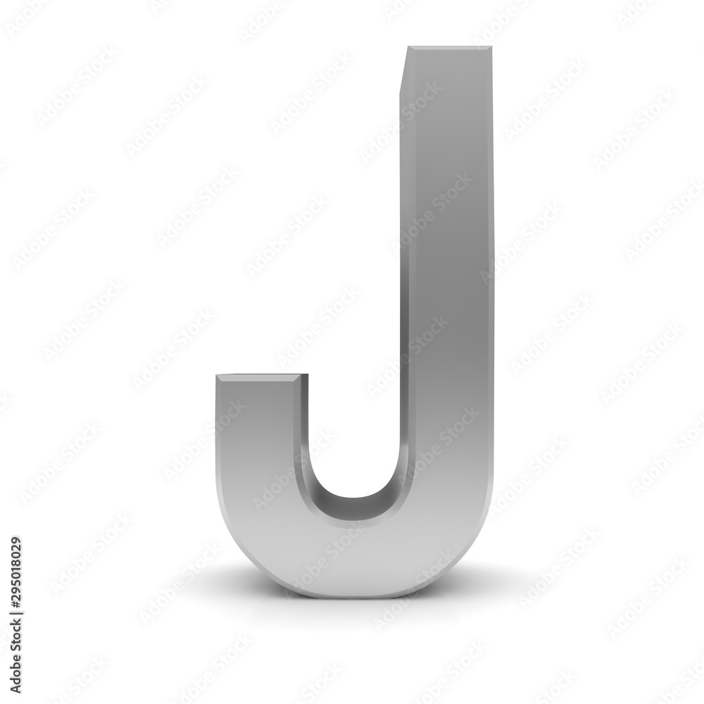 letter J silver text sign alphabet character 3d render font isolated on white letter J silver text sign alphabet character 3d render font isolated on white
