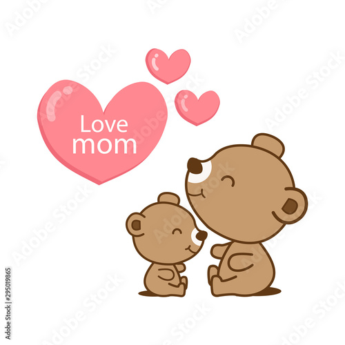 Happy Mother’s day. Mother bear hugging little baby. 