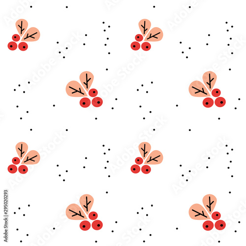cute seamless vector pattern background illustration with winter rowan berries 