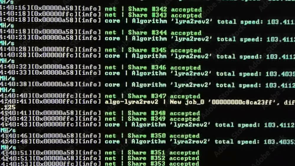 Mining process on monitor close up Mining process on monitor close up