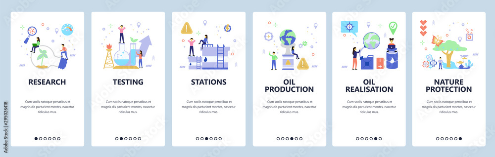 Oil industry website and mobile app onboarding screens vector template Oil industry website and mobile app onboarding screens vector template
