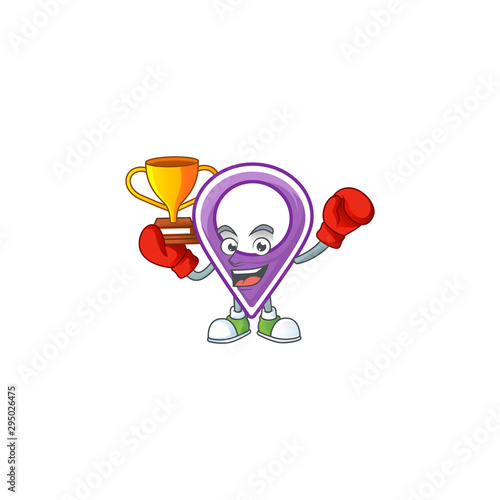 Boxing winner pin location cartoon on white background