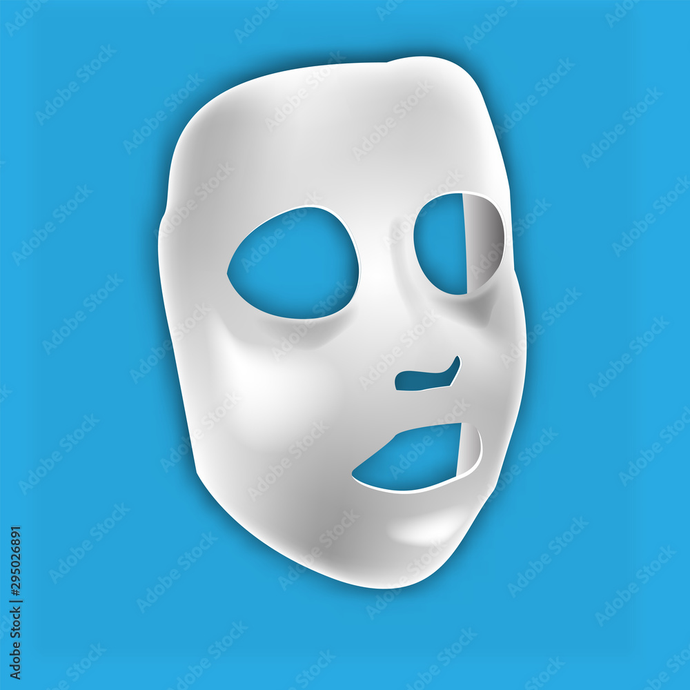 Facial White Sheet cosmetic cloth face mask. Realistic vector. Skincare, cosmetic beauty procedures for skin rejuvenation, treatment, anti-aging, cleansing, moisturising complex. Mockup for package Facial White Sheet cosmetic cloth face mask. Realistic vector. Skincare, cosmetic beauty procedures for skin rejuvenation, treatment, anti-aging, cleansing, moisturising complex. Mockup for package