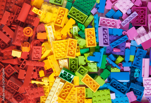 Pile of child's building blocks in multiple colours