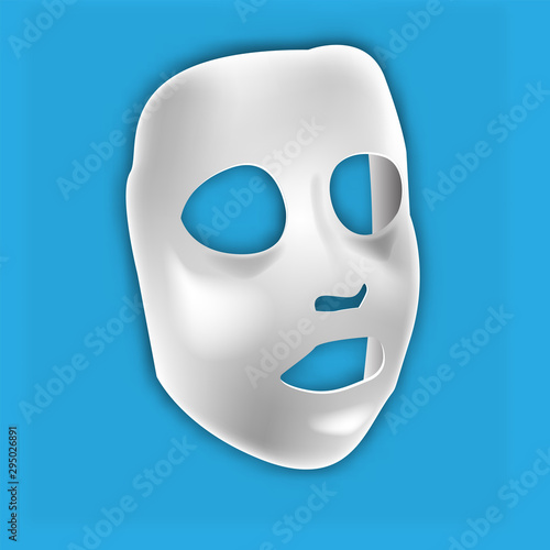 Facial White Sheet cosmetic cloth face mask. Realistic vector. Skincare, cosmetic beauty procedures for skin rejuvenation, treatment, anti-aging, cleansing, moisturising complex. Mockup for package