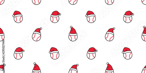 baseball seamless pattern Christmas vector Santa Claus hat softball sport cartoon scarf isolated repeat wallpaper tile background illustration doodle design