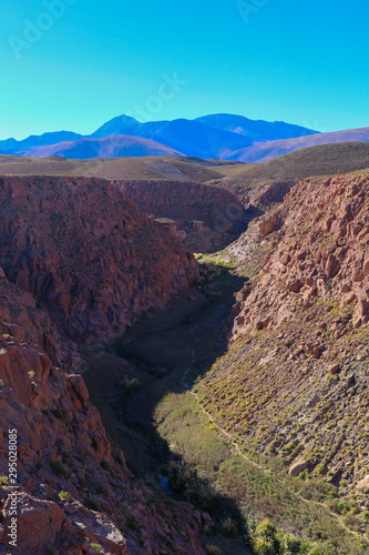 Northern Chile - San Pedro de Atacama and surrounding area - view up the valley providing a vital water source to the greenery in the basin growing amidst this desert like barren land