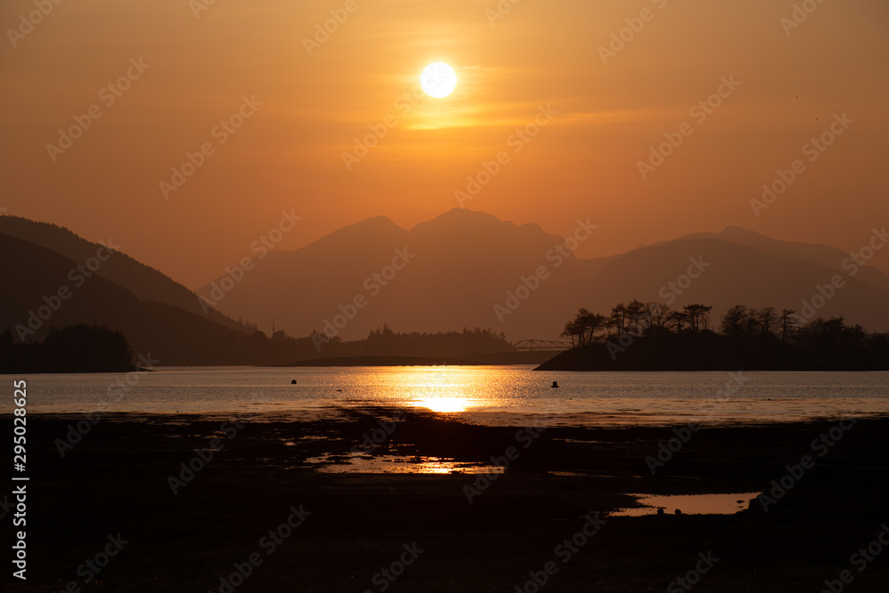 Fototapeta premium Sunset over Loch Leven near Glencoe, Scotland