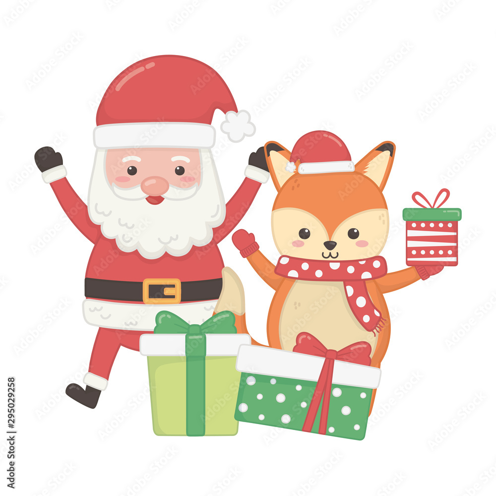 cute santa and fox with gifts merry christmas cute santa and fox with gifts merry christmas