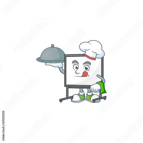 Chef with food white board cartoon character with mascot