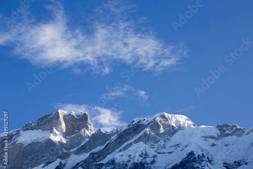 Landscape with snow mountains. Travel  alpinism concept. Copy space