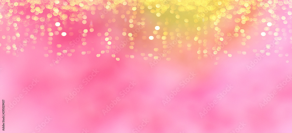 Blurred Christmas banner background with different shades of pink with highlights stars