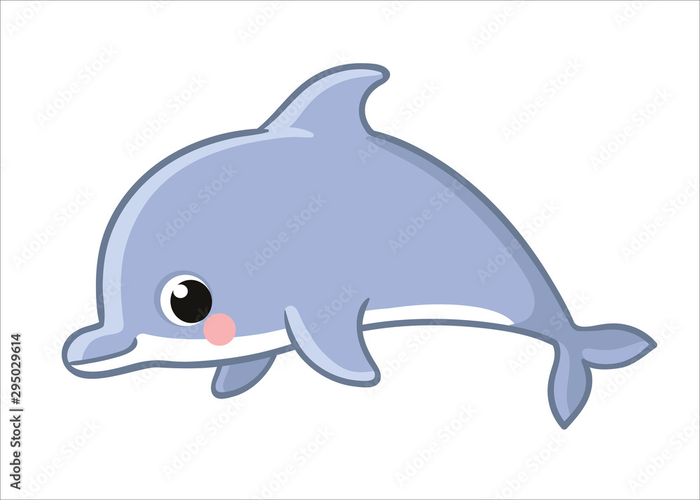 Cute dolphin isolated on a white background. Vector illustration with sea anima Cute dolphin isolated on a white background. Vector illustration with sea anima