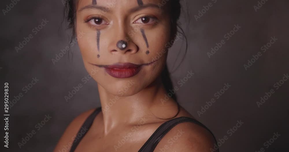 Halloween clown woman portrait posing, making expressions over concrete wall background - video in sclown woman portrait posing, making expressions over concrete wall background - video in slow motion Halloween clown woman portrait posing, making expressions over concrete wall background - video in sclown woman portrait posing, making expressions over concrete wall background - video in slow motion