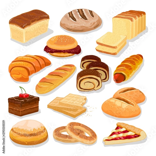 Fototapeta Assortment of bread and flour products, pastries, bakery goods