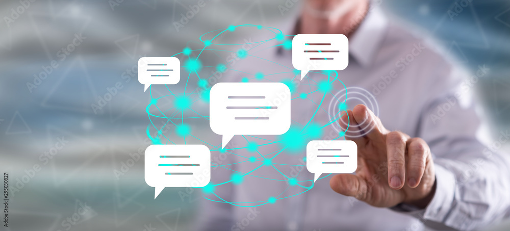Man touching a global communication concept Man touching a global communication concept