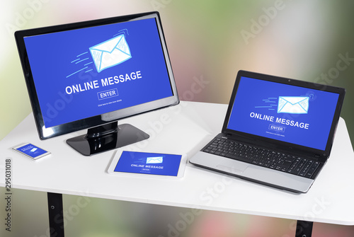 Online message concept on different devices