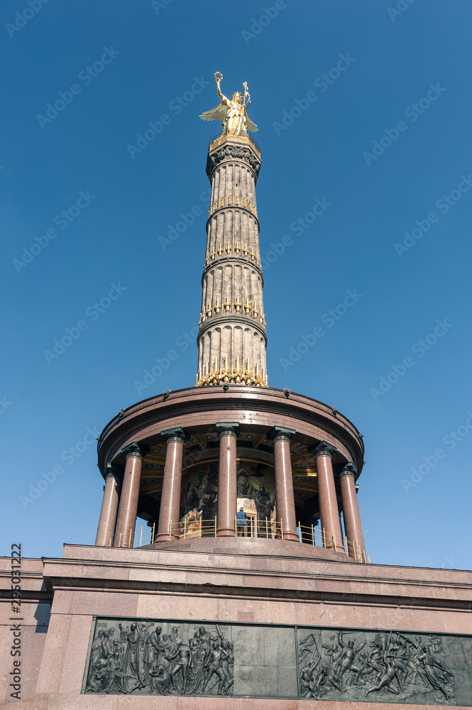 BERLIN, GERMANY, MAY 11, 2017: Vertical view of the Victory Column (Berliner Siegessäule) in Berlin. BERLIN, GERMANY, MAY 11, 2017: Vertical view of the Victory Column (Berliner Siegessäule) in Berlin.