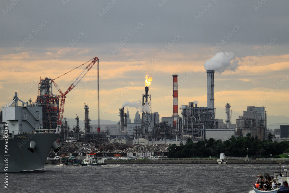 Scenery of the coastal industrial area in Kawasaki City, Kanagawa Prefecture, Japan