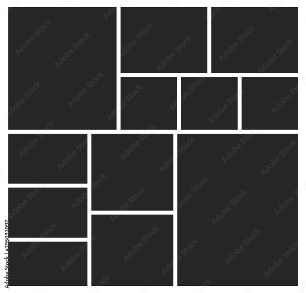 Templates collage twelve frames photos parts, picture or illustration. Vector poster frame mockup isolated on white background. Templates collage twelve frames photos parts, picture or illustration. Vector poster frame mockup isolated on white background.