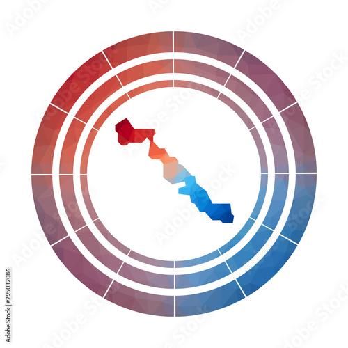 Musha Cay badge. Bright gradient logo of island in low poly style. Multicolored Musha Cay rounded sign with map in geometric style for your infographics. photo